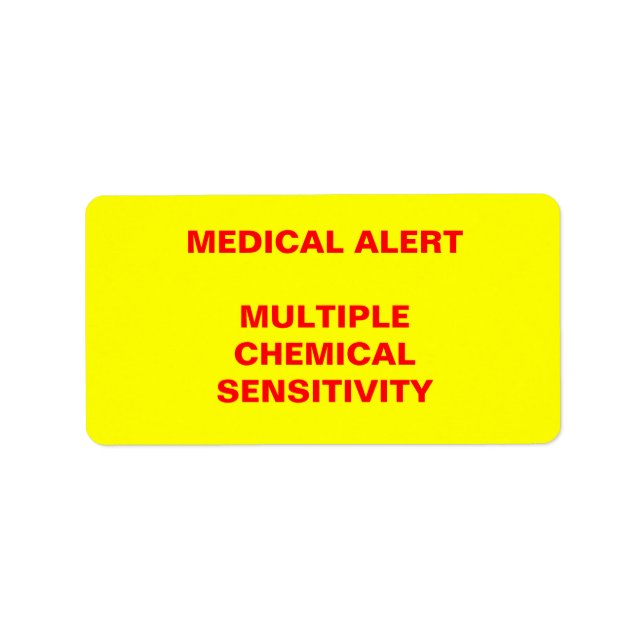 Etiqueta Alerta médica: sensibilidad química múltiple (Frente)