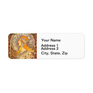 Etiqueta Alfonse Mucha Zodiac Art Nouveau Mujer