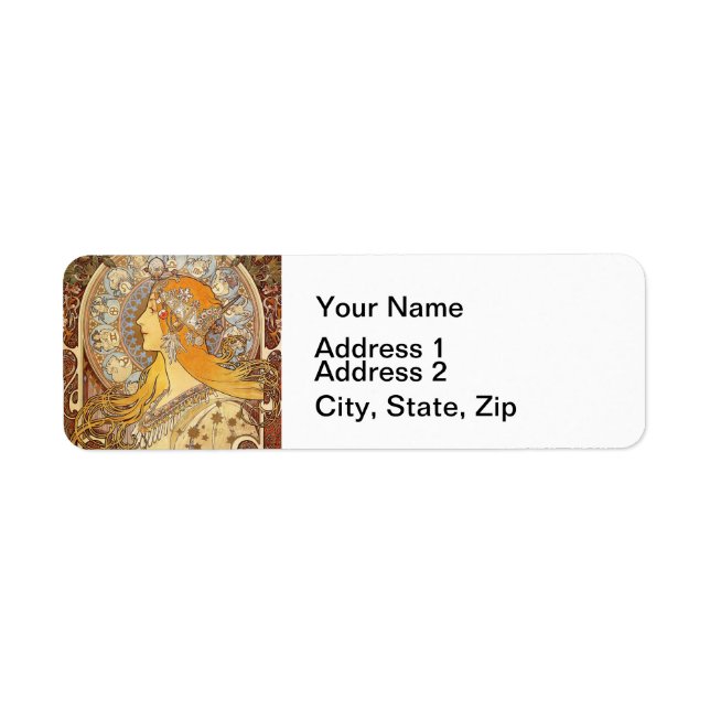 Etiqueta Alfonse Mucha Zodiac Art Nouveau Mujer (Frente)