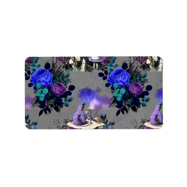 Etiqueta Alice in Wonderland Caterpillar Smoking Flowers (Frente)