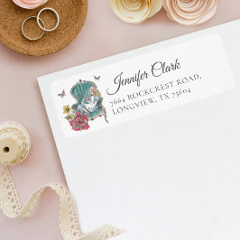 Etiqueta Alicia vintage en el país de las maravillas sentad