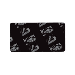 Etiqueta alienígena ufo navegando en ilustracion con vuelta