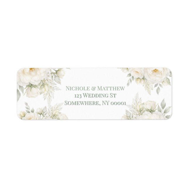 Etiqueta All White Florals Wedding Address (Frente)