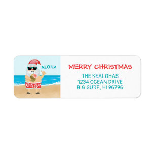Etiqueta Aloha Hawaiian Santa Beach Navidades