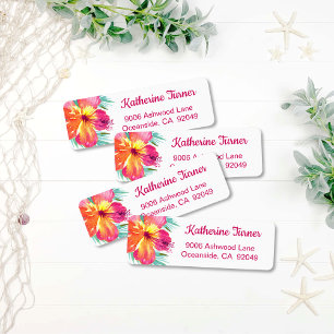 Etiqueta Aloha Luau Dirección de retorno de Hibiscus Tropic