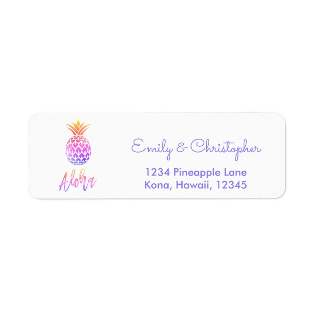 Etiqueta Aloha Pineapple Boda de Guión Arcoiris (Frente)