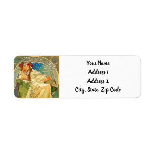 Etiqueta Alphonse Mucha Art Nouveau Princess Hyacinth