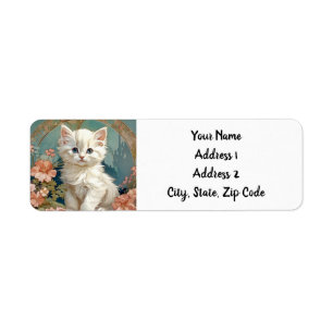 Etiqueta Alphonse Mucha Estilo Gato Blanco