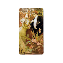 Etiqueta Alphonse Mucha Flirt Vintage Romantic Art Nouveau
