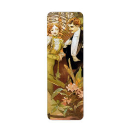 Etiqueta Alphonse Mucha Flirt Vintage Romantic Art Nouveau