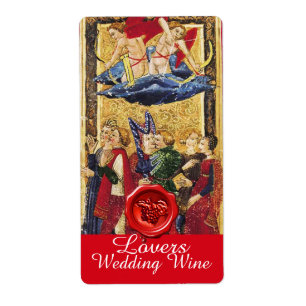 ETIQUETA AMANTES BODA VINO TOSO DE CERRADURA ROJA/ TAROTES