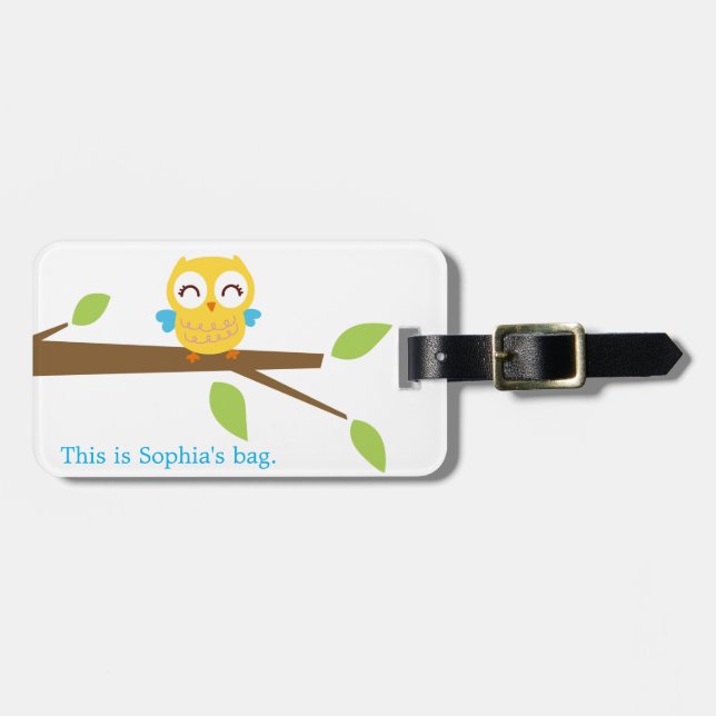 etiqueta amarilla del equipaje del búho del bebé (Frente Horizontal)