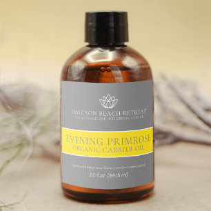 Etiqueta amarilla gris del producto de aceite del