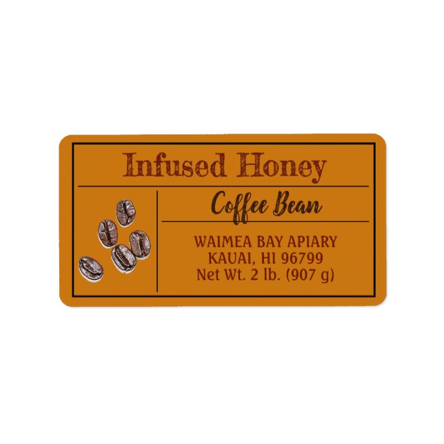 Etiqueta Amber Oscuro con miel para café (Frente)