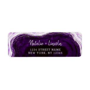 Etiqueta Amethyst Purple Geode Slice Boda Return Address