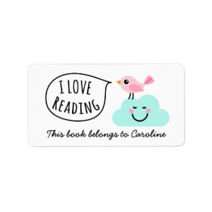 Etiqueta Amo el leer de bookplate feliz de la nube del