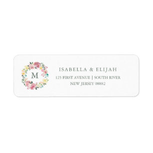 Etiqueta Amor bendito   Monograma de acuarela rosa floral