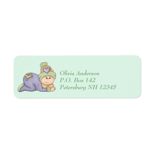 Etiqueta Amortiguar niño bebé - Baby Shower verde y púrpura (Frente)