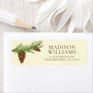 Etiqueta Añadir su nombre y dirección Navidades Pine Cone