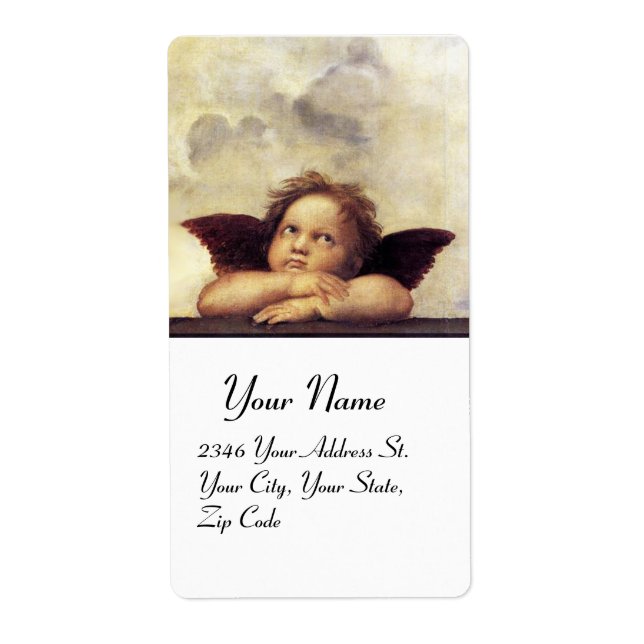 Etiqueta ANGEL / Cherub alado, marrón, blanco (Frente)