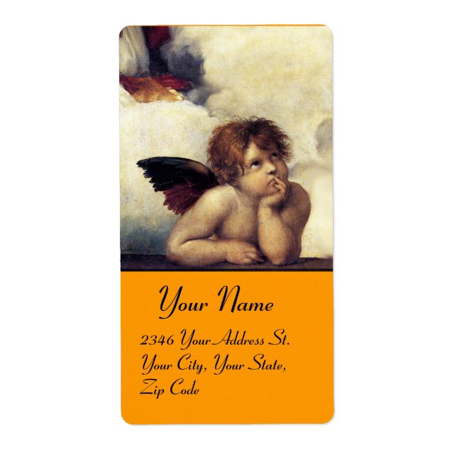 Etiqueta ANGEL / Cherub alado, naranja, blanco (Frente)