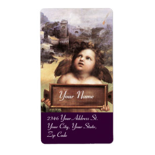 Etiqueta ANGEL / Cherub alado, púrpura