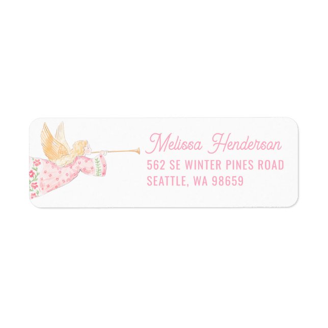 Etiqueta Ángel de Navidad de Rosa Pastel (Frente)