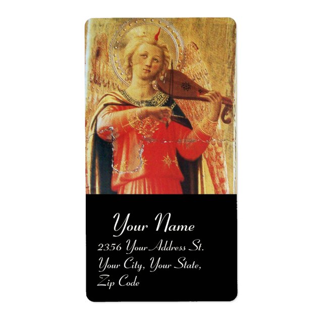 Etiqueta ÁNGEL MUSICAL EN ROJO Y ORO, Negro (Frente)