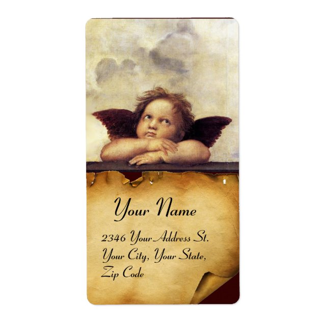 Etiqueta ÁNGEL / Querubín Alado,,parchment marrón,blanco (Frente)