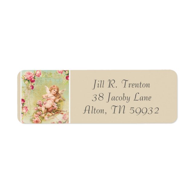 Etiqueta Ángel tocando un violín con Rosas (Frente)