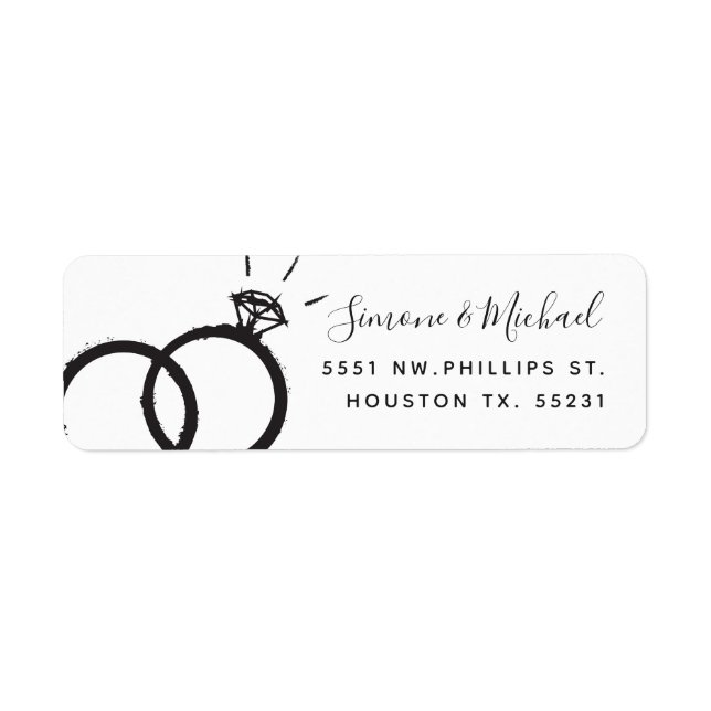 Etiqueta Anillos de boda | Dirección en blanco y negro (Frente)