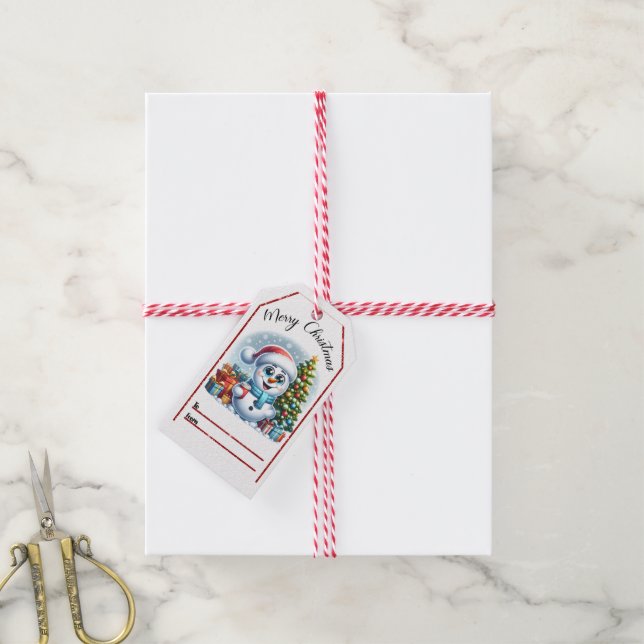 Etiqueta animada de Navidades de snowman (Con cuerda)