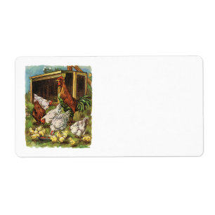 Etiqueta Animales del campo del vintage, gallo, gallinas,