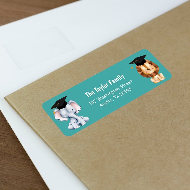 Etiqueta Animales Niños Graduación Preescolar Dirección de  (Animal Kids Preschool Graduation Return Addres Label)