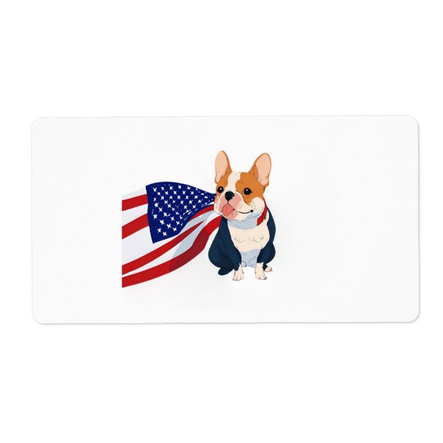 Etiqueta Anime Bulldog francés con bandera de Estados Unido (Frente)