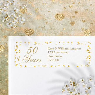 Etiqueta Aniversario de Bodas de Oro Corazones de Confeti