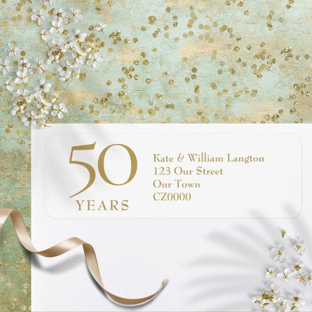 Etiqueta Aniversario de Bodas de Oro Dirección (50th Wedding Anniversary Gold Address Label)