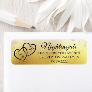 Etiqueta Aniversario Elegante guión Corazones de oro inicia