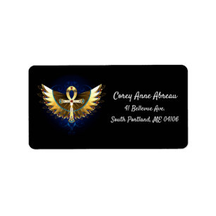 Etiqueta Ankh de oro con alas
