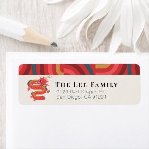Etiqueta Año Nuevo Chino Dragon Red Geométrico