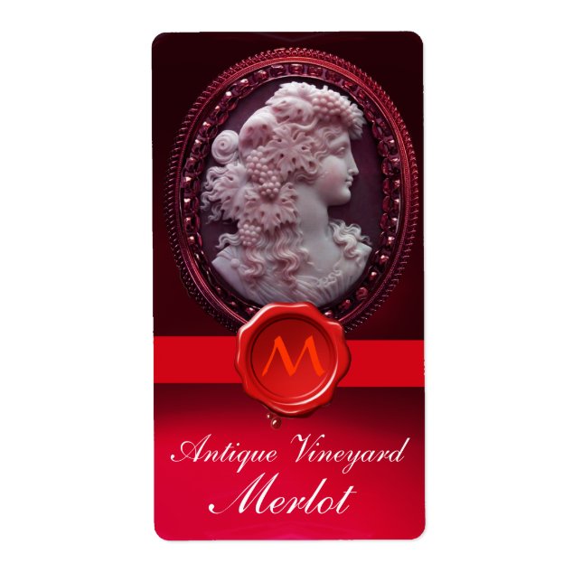 ETIQUETA ANTIGUA DAMA DE VINO Y AZULEJOS DE CERRADURA ROJA (Frente)