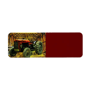 Etiqueta Antiguo Tractor Rojo Rústico Barn