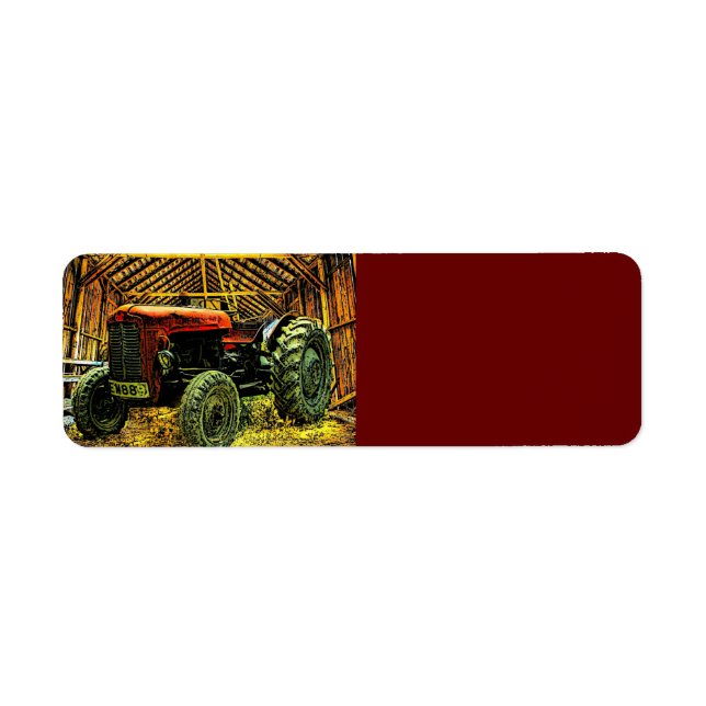 Etiqueta Antiguo Tractor Rojo Rústico Barn (Frente)