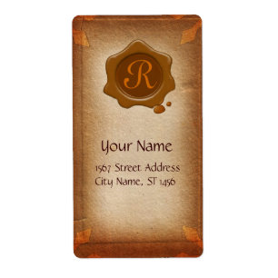 ETIQUETA ANTIQUE PARCHMENT, BROWN WAX SEAL MONOGRAM