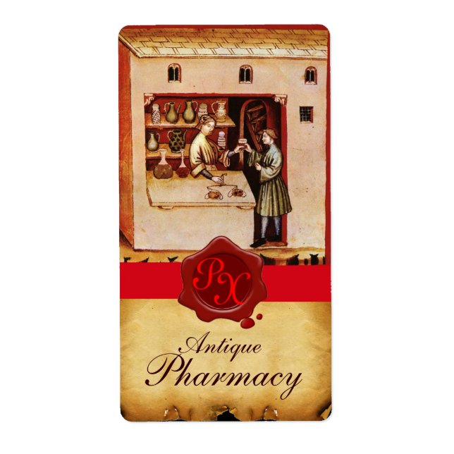 ETIQUETA ANTIQUE PHARMACY RED WAX SEAL MONOGRAM (Frente)