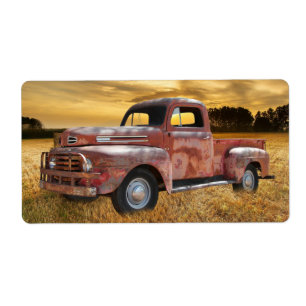 Etiqueta Antique Red Truck Farm Field