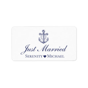 Etiqueta Anuncio de boda Anchor Nautical recién casados