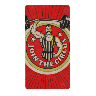 Etiqueta Anuncio de circo vintage hombre fuerte