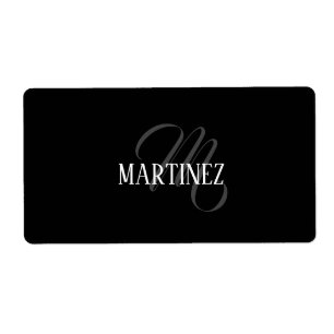 Etiqueta Apellido personalizado elegante negro Nombre