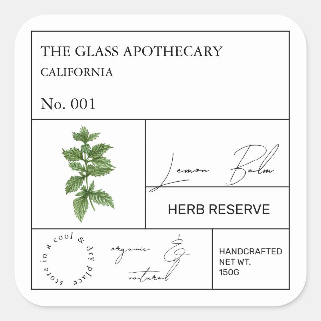 Etiqueta apothecary Lemon Balm (Anverso)